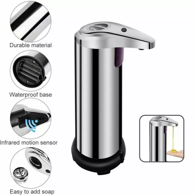 Soap Dispenser Touchless Bathroom 250ml Stainless Kitchen Handsfree Sensor Auto 3