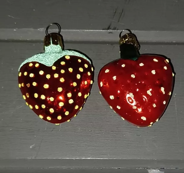 Vintage Glass Strawberry Ornament made in Czech Republic Lot of 2
