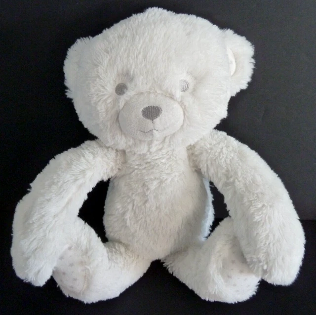 P4. DOUDOU PELUCHE MARQUE? OURS BLANC scratch patte yeux gris sans plaid 40cTTBE