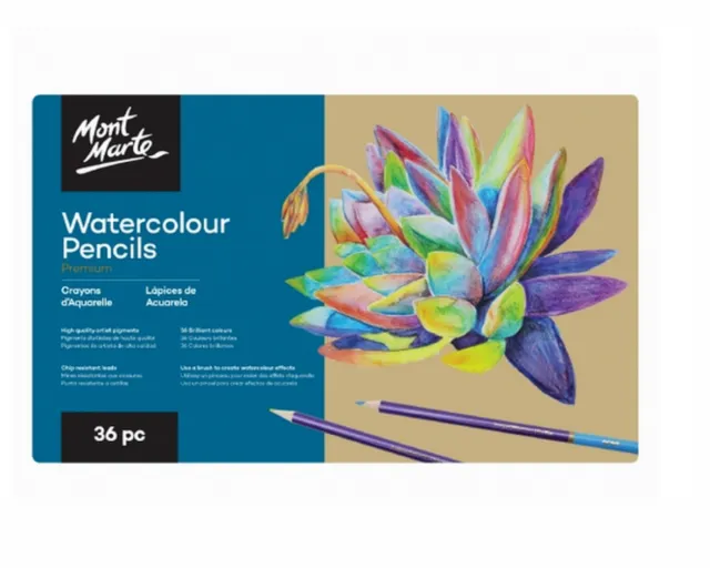 Watercolour Pencils Set 36pc Mont Marte Premium Pencils in Tin Artist Arts Craft