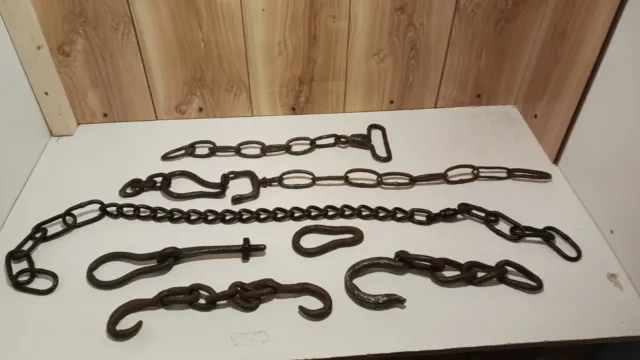 Antique  Hand Forged Draft Horse Harness Heel Chains /Logging Chain Hardware LOT