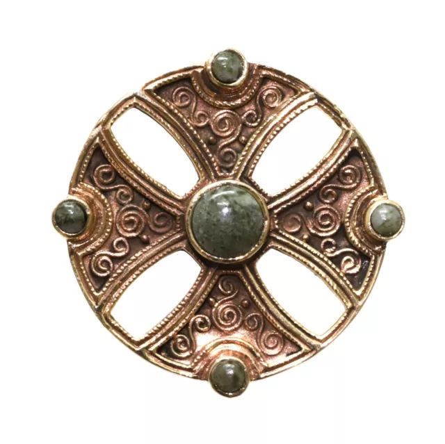 Irish Bronze Celtic Cross  brooch with connemara marble