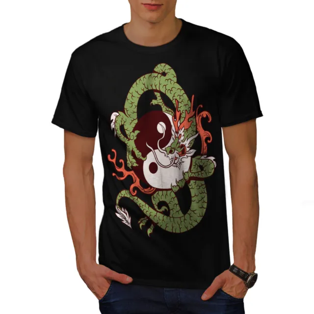 Wellcoda Dragon Yin Yang Art Mens T-shirt, China Graphic Design Printed Tee