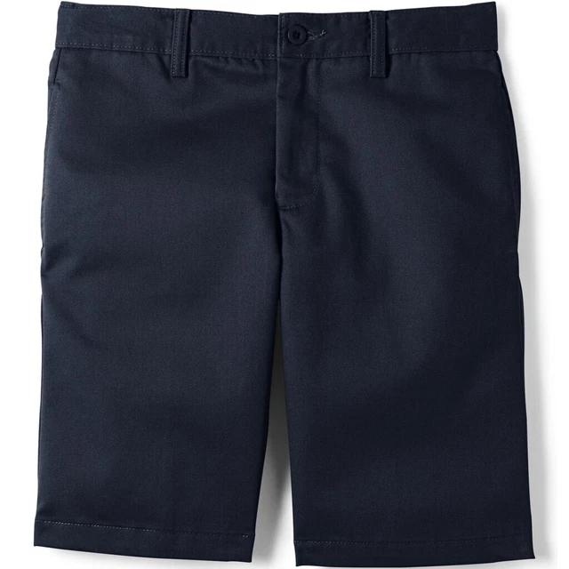 LANDS END Navy School Uniform Plain Front Cotton Chino Shorts Boys 16 NEW