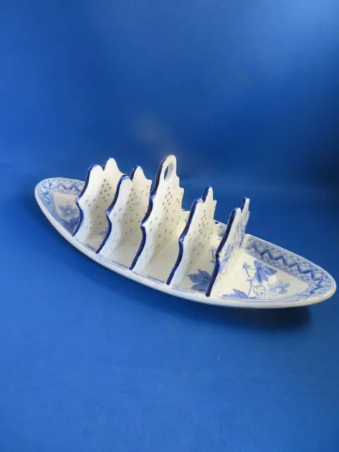 Antique 19Thc Spode Blue & White Transfer Printed Pearlware Toast Rack C1825