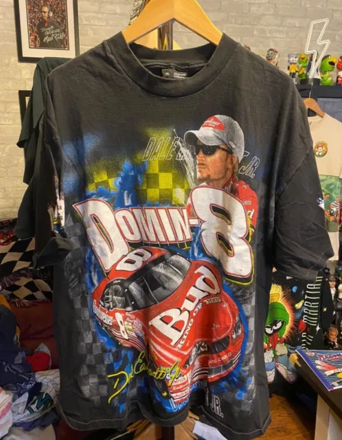 Vintage Nascar Dale Earnhardt Jr Domin-8 Bud King Of Beers Print T Shirt Size XL