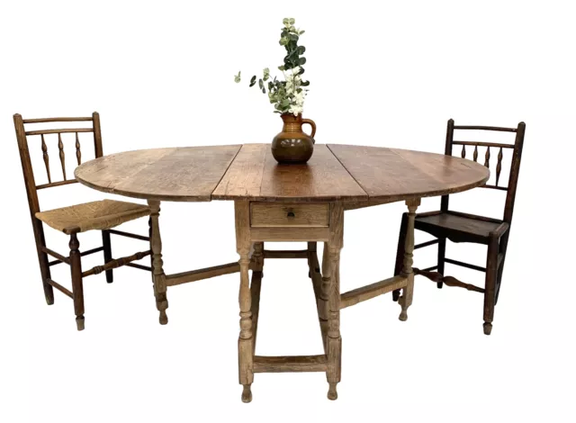 ANTIQUE SOLID OAK GATE LEG DROP LEAF OVAL KITCHEN BREAKFAST DINING TABLE c1840