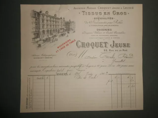 ancienne facture tissus en gros Angers Choquet jeune  1902