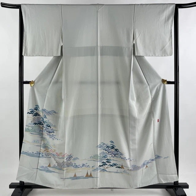 JAPANESE KIMONO IROTOMESODE 158cm 5' 2" PURE SILK VINTAGE ANTIQUE 6403