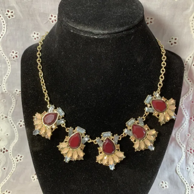 1920’s Style Vintage Costume Statement Necklace- Multi Color Rhinestones