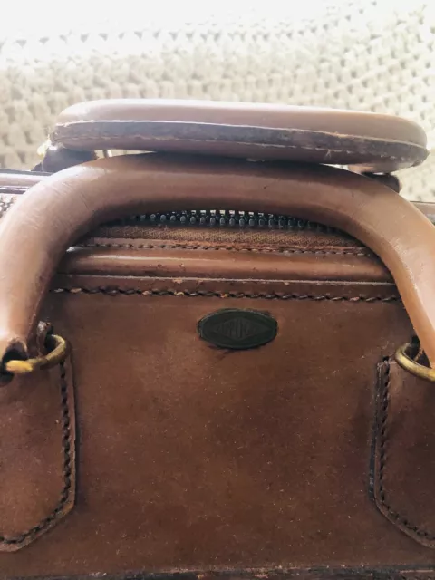 Vintage Zipp-O-Grip Brown Leather Hardsided Duffel Weekender Luggage Doctors Bag 2