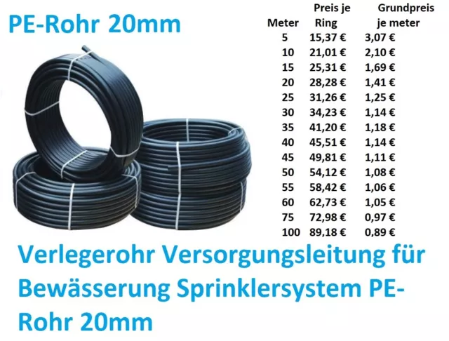 Verlegerohr Versorgungsleitung 20mm PE Rohr Wasserleitung Druckrohr