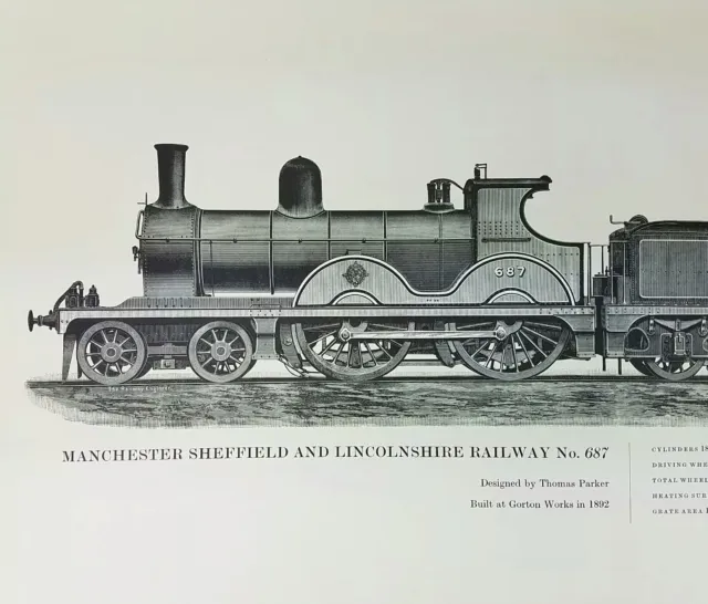 Manchester Sheffield & Lincolnshire Railway No 687 Train B & W Print 17" x 10"