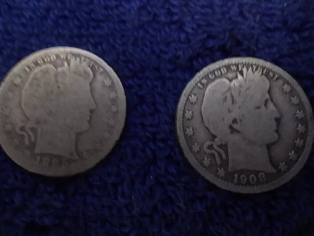 1885 and 1908 Barber Liberty Silver Quarters, Lot Of Two, Nice Coins
