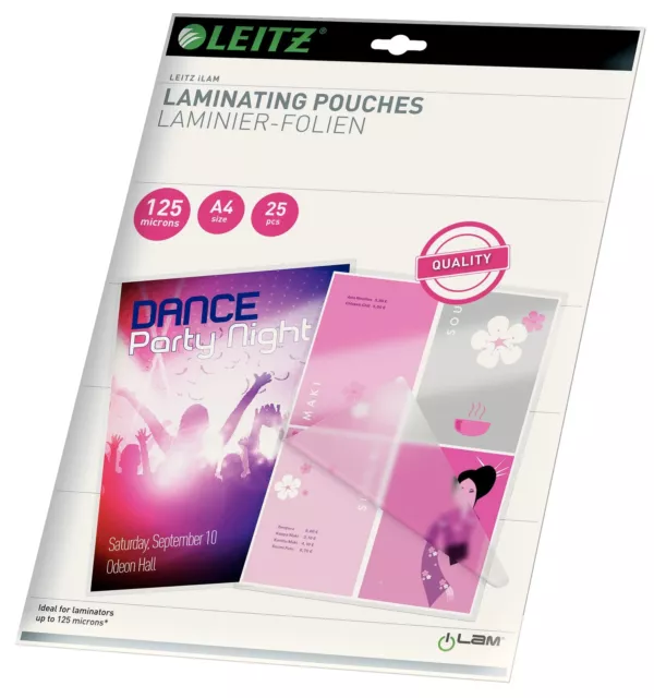 Leitz iLAM A4 Glossy Laminating Pouches, 125 microns, Pack of 25 Standard A4 2x1
