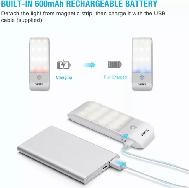 ✅ Luce Notte LED Magnetica Adesiva Sensore Movimento Ricaricabile Scale Armadio 3