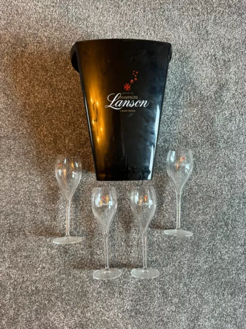 Lanson champagne bucket And 4 Crystal Champagne Flutes