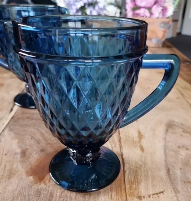 Large Vintage Tiara Blue Glass Diamond Embossed Water Pitcher/Jug #1