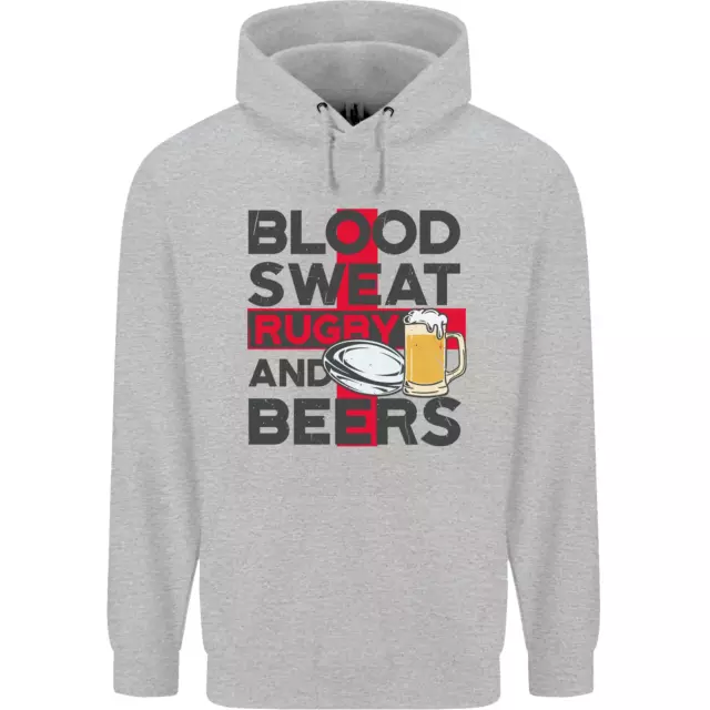 Blood Sweat Rugby and Beers England Funny Mens 80% Cotton Hoodie