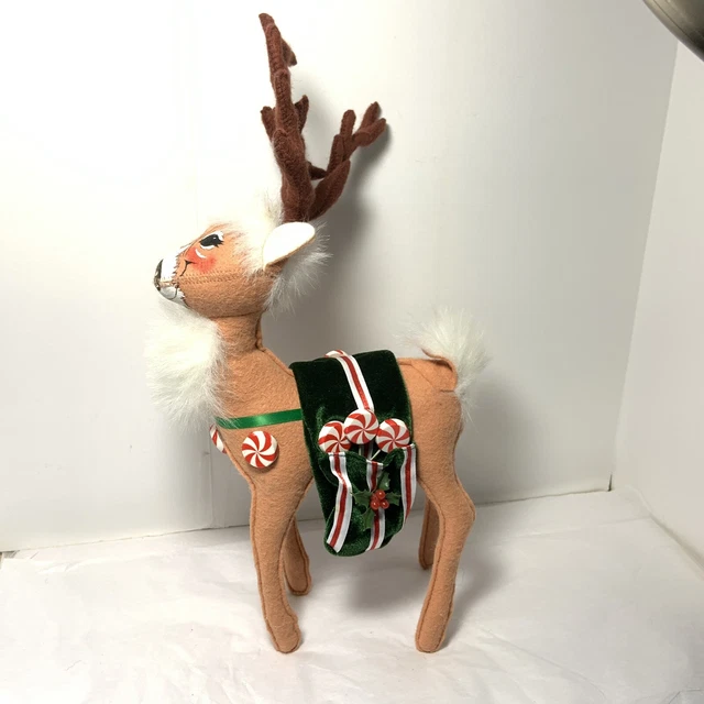 ANNALEE Christmas Reindeer PEPPERMINT CANDY Lollipop Holly 14" Green Velvet 2004