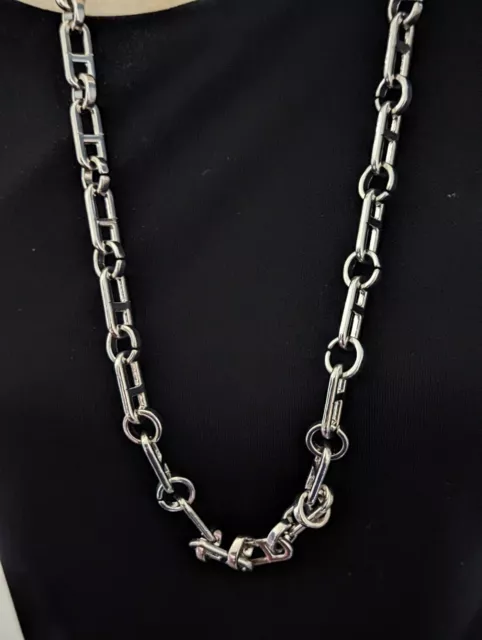 Gleaming heavy silver tone chain link necklace 26" career