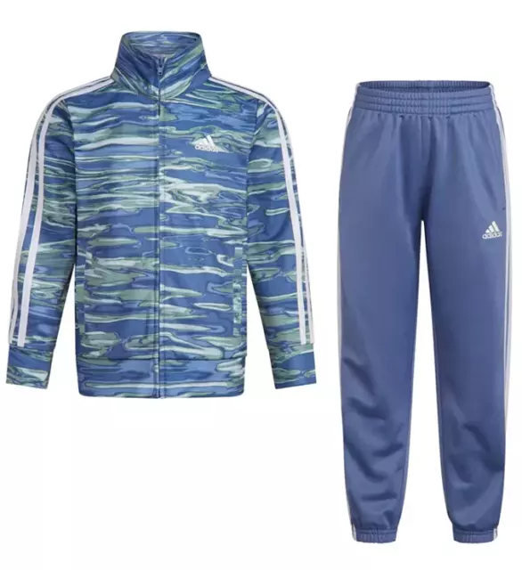 Adidas CREW BLUE Little Boys Long Sleeve Printed Jacket Tricot 2 Piece Set, US 7