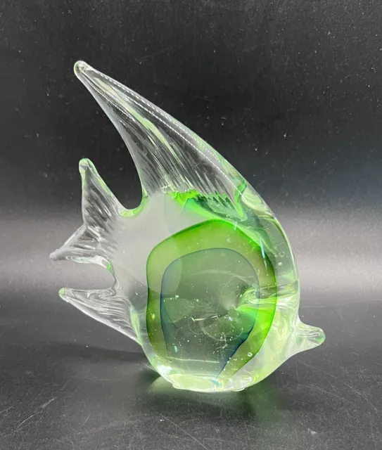 Hand Blown Glass Green & White Trapped Bubble Tropical Fish