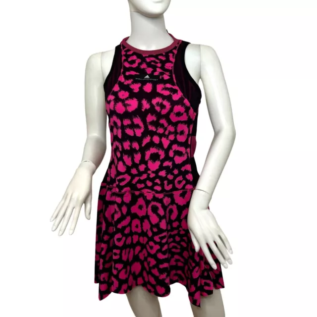 Adidas Stella McCartney Tennis Dress M Pink Black Animal Leopard Print Fit Flare