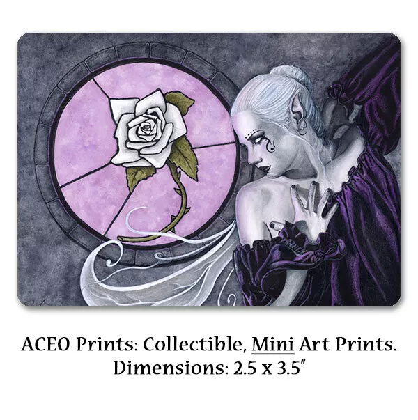 Fairy Fantasy Art ACEO PRINT gothic rose stained glass purple white portrait