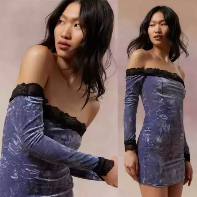 NWT Urban Outfitters Kimchi Blue Ryder Velvet Lace Off the Shoulder Dress XL