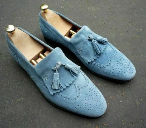 Mens blue suede wingtip shoes cheap