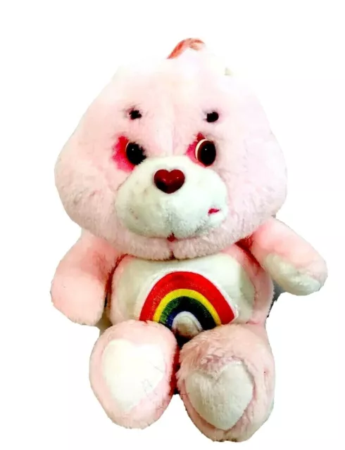 Vintage 1983 Cheer Bear Pink Rainbow Belly White Heart Feet Plush Stuffed