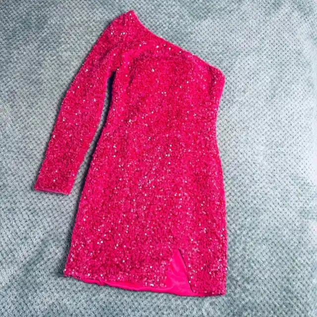 Boutique Hot Pink Sequin Off-Shoulder Mini Dress Womens S Party Cocktail