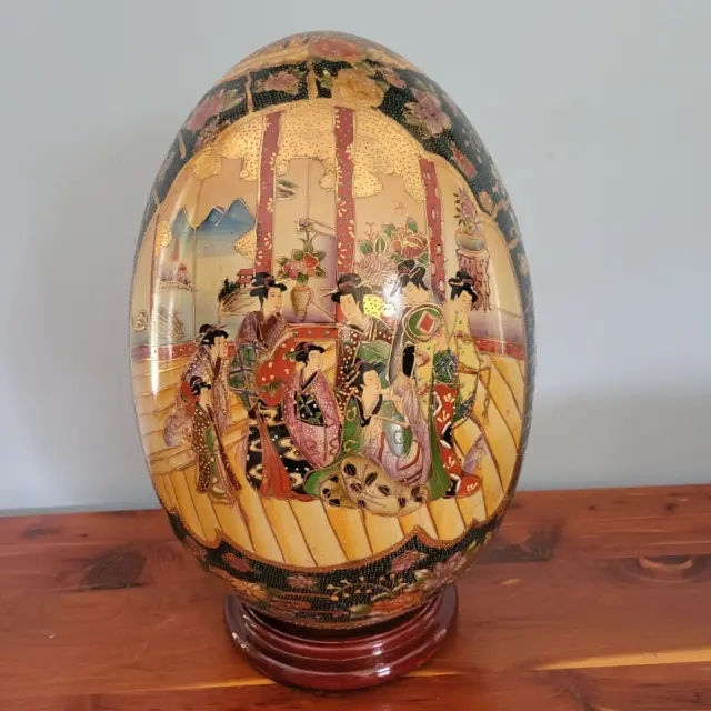 Vintage Asian Porcelain Hand Painted 18" High Satsuma Egg