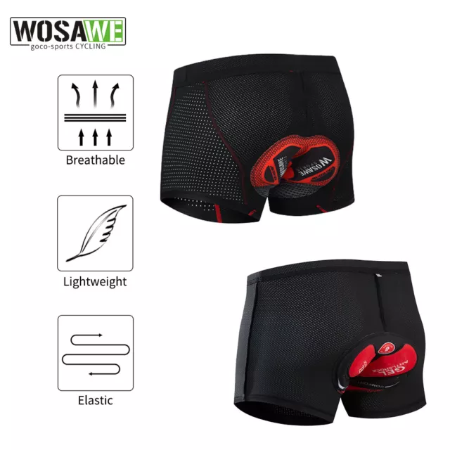 WOSAWE New Men's Cycling Shorts Bike Gel 4D Padded Underwear Bicycle Underpants