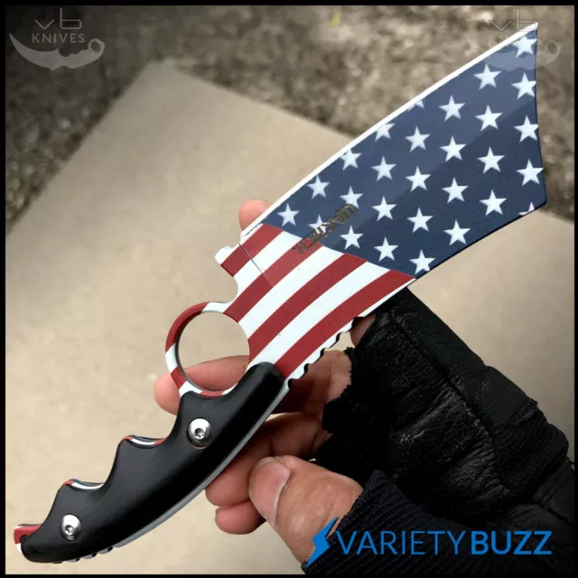 8.25" Tactical USA FLAG AMERICAN FIXED BLADE Cleaver Razor Hunting Camping Knife