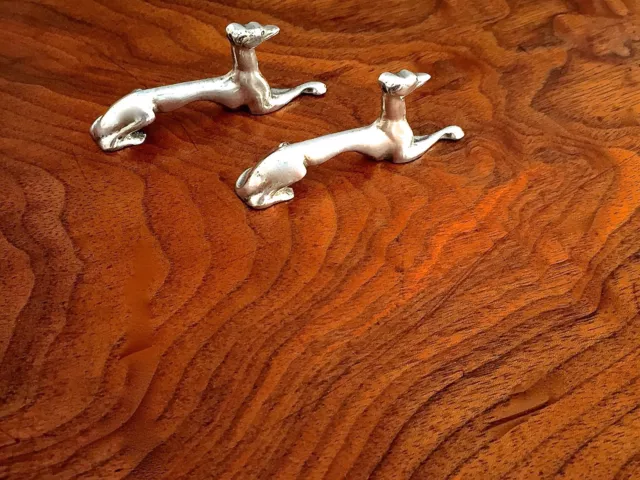 Rare Pair of Art Deco Style Sterling Silver Knife Rests: Recumbent Hounds
