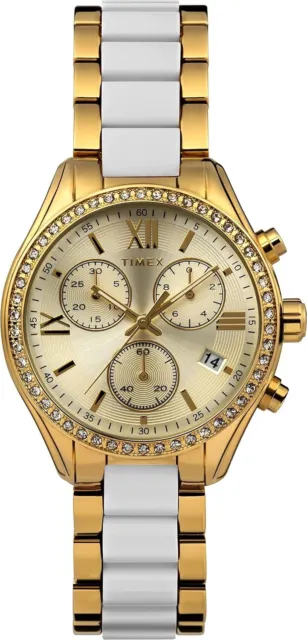 Timex Womens Premium Dress Watch Gold-Tone Bracelet Dial Case Gold-Tone/White