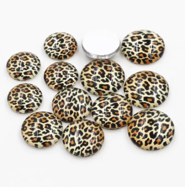 10 Leopard Print Cabochons Mixed Round Glass Cabochon Flat Back Camo Animal UK