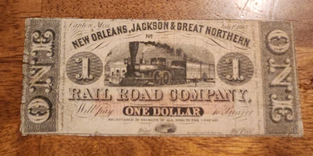 Canton Mississippi 1862 New Orleans, Jackson & Great Northern Railroad Co. $1...