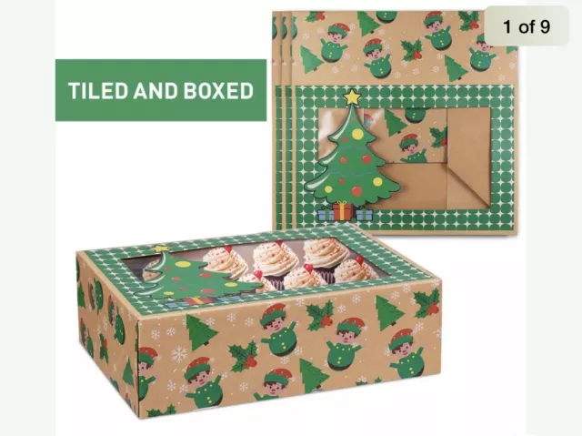 Christmas Cookie Boxes Odorless Paper Boxes for Muffin Cupcake Party Favor X6
