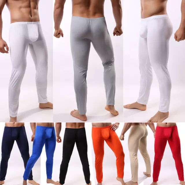 Men's Stretch Smooth Underwear Long Johns Pants Thermal Bulge Pouch Legging