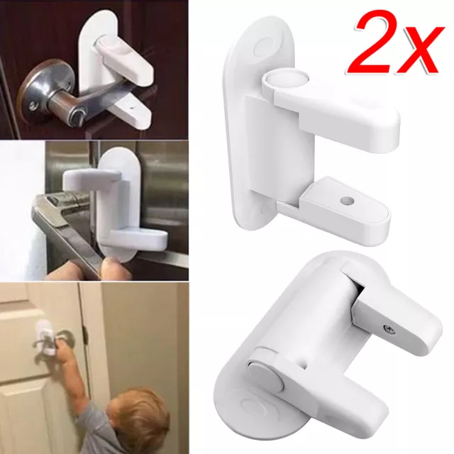 2 Pcs Adhesive Door Lever Lock For Home Child Kids Baby Safety Door Handle Locks