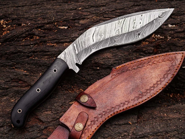 Machette De Camping Pleine Soie En Acier Damas, Fait Main, Avec étui