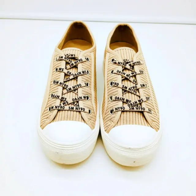 Steve Madden Vex Ribbed Shoes 8 Beige Knit Round Toe Platform Sneakers