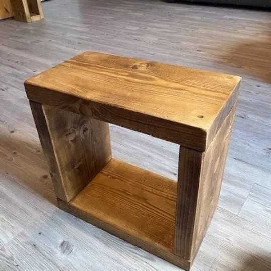 Rustic Industrial farmhouse Cube Side table, Storage unit hand made solid wood