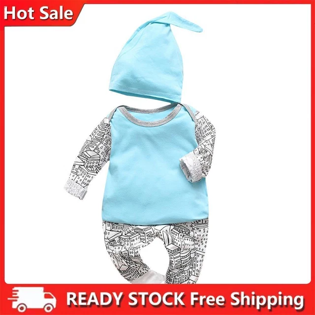 Set abiti moda bambino t-shirt maniche lunghe ragazze ragazzi + pantaloni floreali cotone + cappello