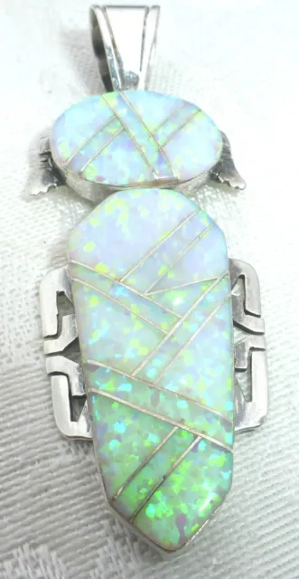 Native American Sterling Silver Opal Articulated Large Pendant 2 1/2" Great On