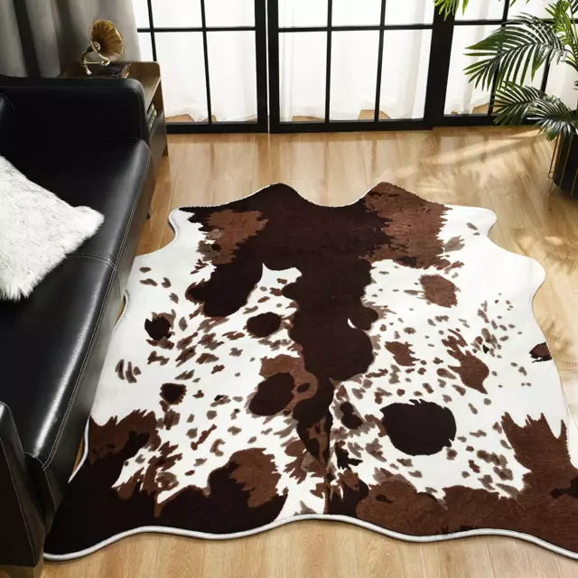 Cute Cow Print Rug Faux Cowhide Rug, Upgraded Fluffy Animal Printed Area Rug for