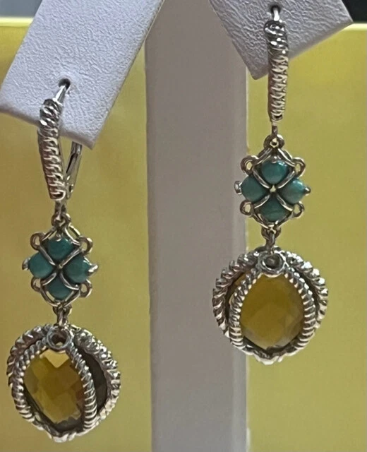 Atelier Anthony Nak Honey Quartz & Turquoise Leverback Dangling Earrings Atelier Anthony Nak Honey Quartz & Turquoise Leverback Dangling Earrings